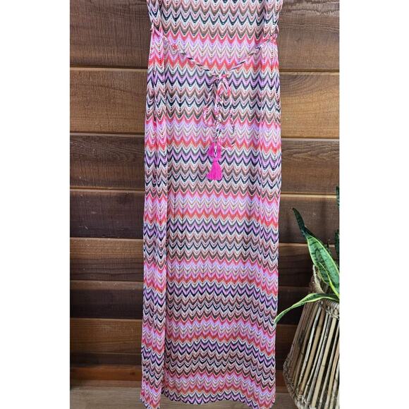 En Saison Womens Open Knit Crotchet Midi Dress Size L Rainbow Beachy Boho Hippie - Picture 3 of 12